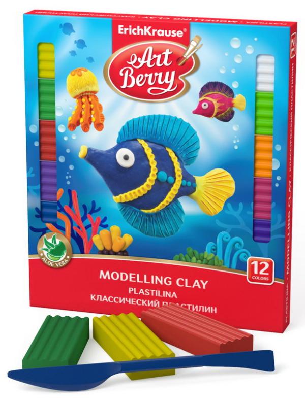 Пластилин ArtBerry с Алоэ Вера, 12 цветов/216г, со стеком