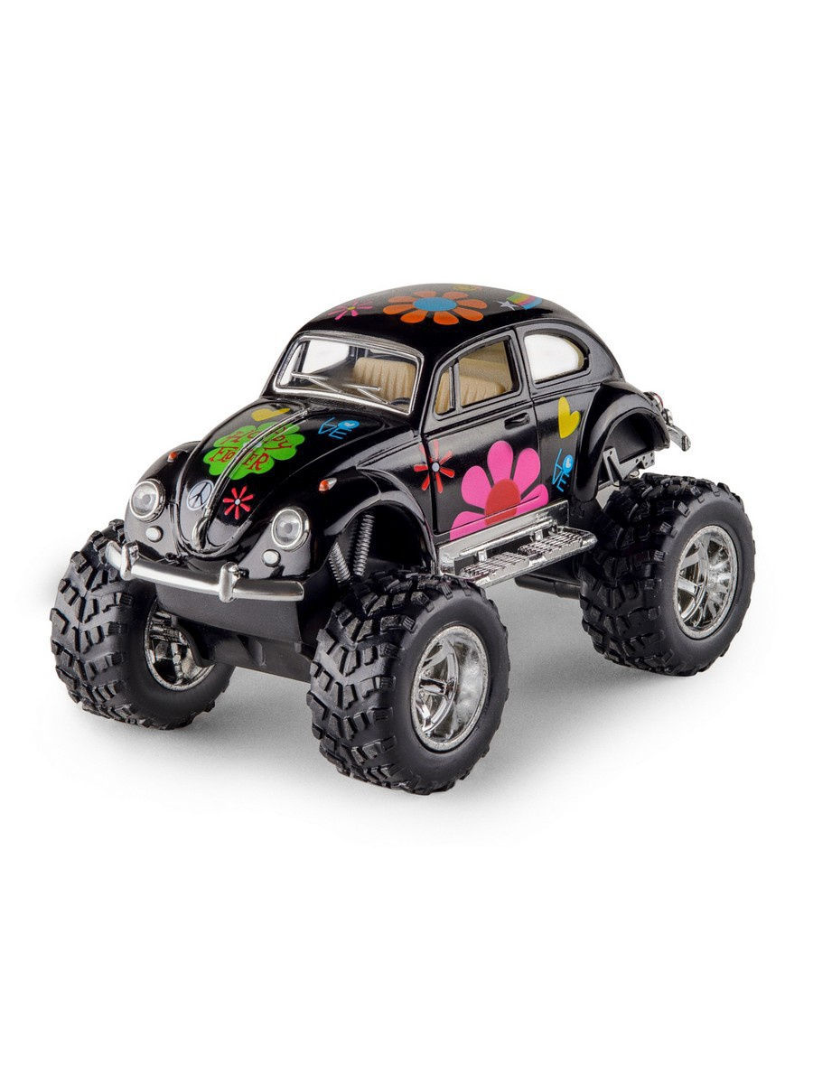Металлическая машинка Kinsmart 1:32 «1967 Volkswagen Classical Beetle с принтом (Off Road)» KT5057DFB, инерционная / Черный