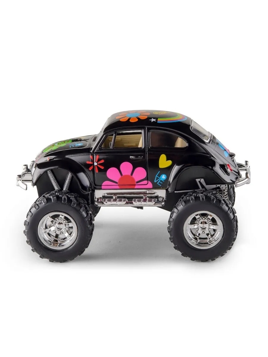 Металлическая машинка Kinsmart 1:32 «1967 Volkswagen Classical Beetle с принтом (Off Road)» KT5057DFB, инерционная / Черный