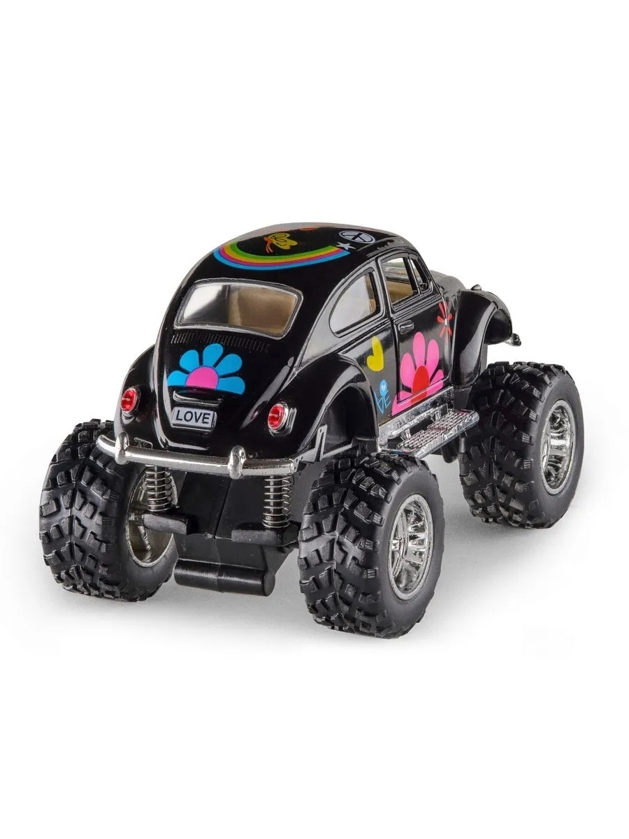 Металлическая машинка Kinsmart 1:32 «1967 Volkswagen Classical Beetle с принтом (Off Road)» KT5057DFB, инерционная / Черный