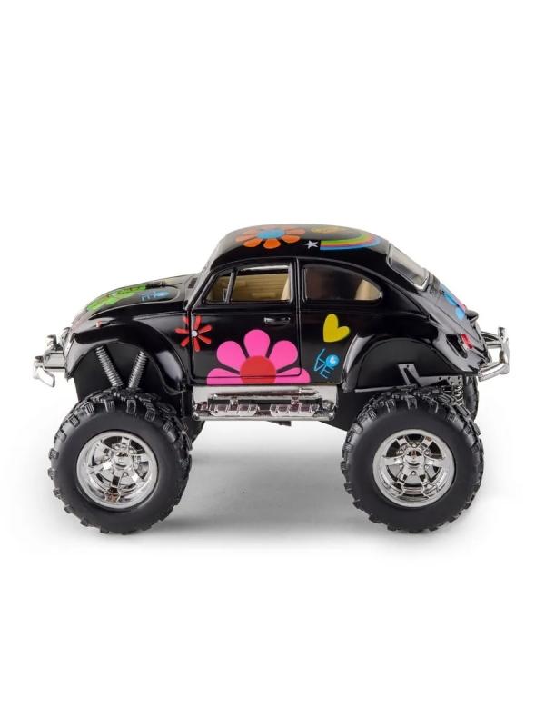 Металлическая машинка Kinsmart 1:32 «1967 Volkswagen Classical Beetle с принтом (Off Road)» KT5057DFB, инерционная / Черный
