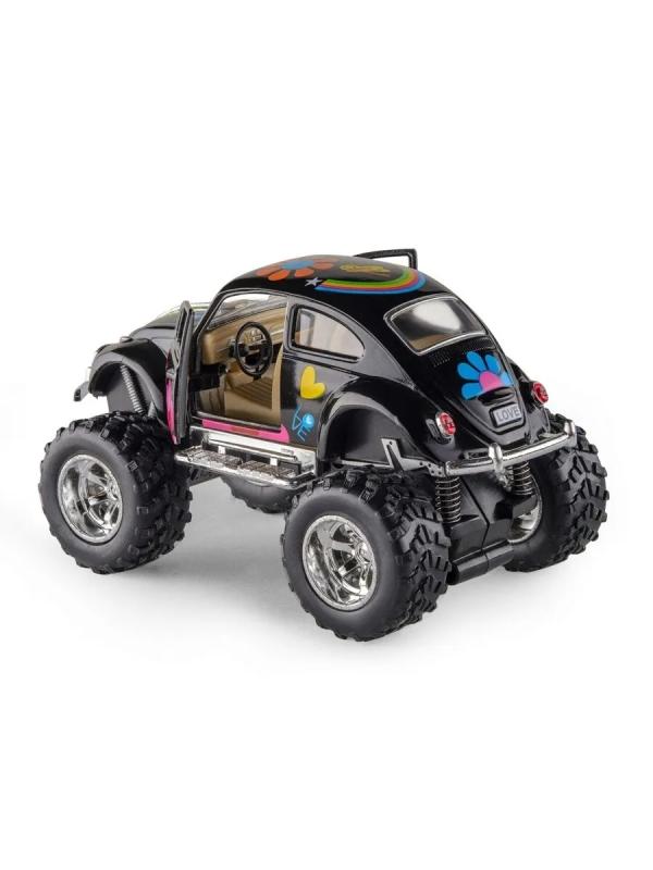 Металлическая машинка Kinsmart 1:32 «1967 Volkswagen Classical Beetle с принтом (Off Road)» KT5057DFB, инерционная / Черный