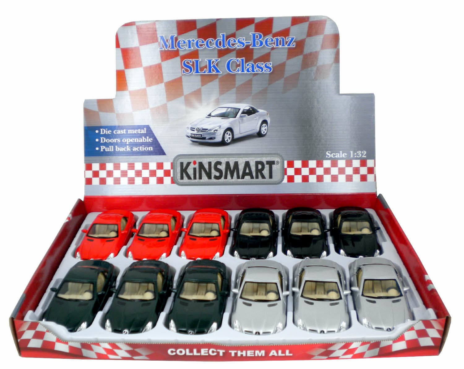 Металлическая машинка Kinsmart 1:32 «Mercedes-Benz SLK Class» KT5095D, инерционная / Темно-зеленый