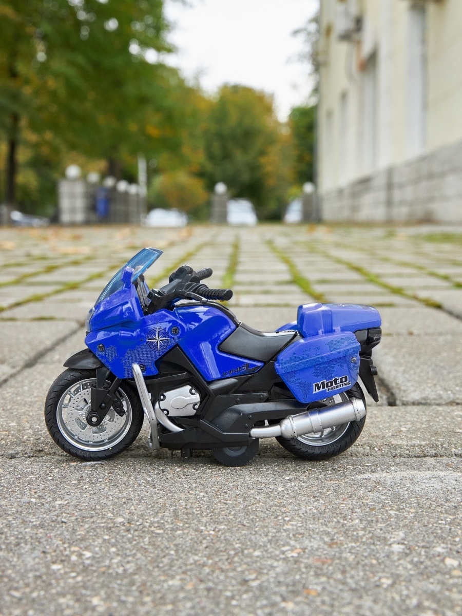 Металлический мотоцикл Classic Moto 1:14 «Kawasaki ZX12R» MY66-M2217 инерционный, свет, звук / Синий