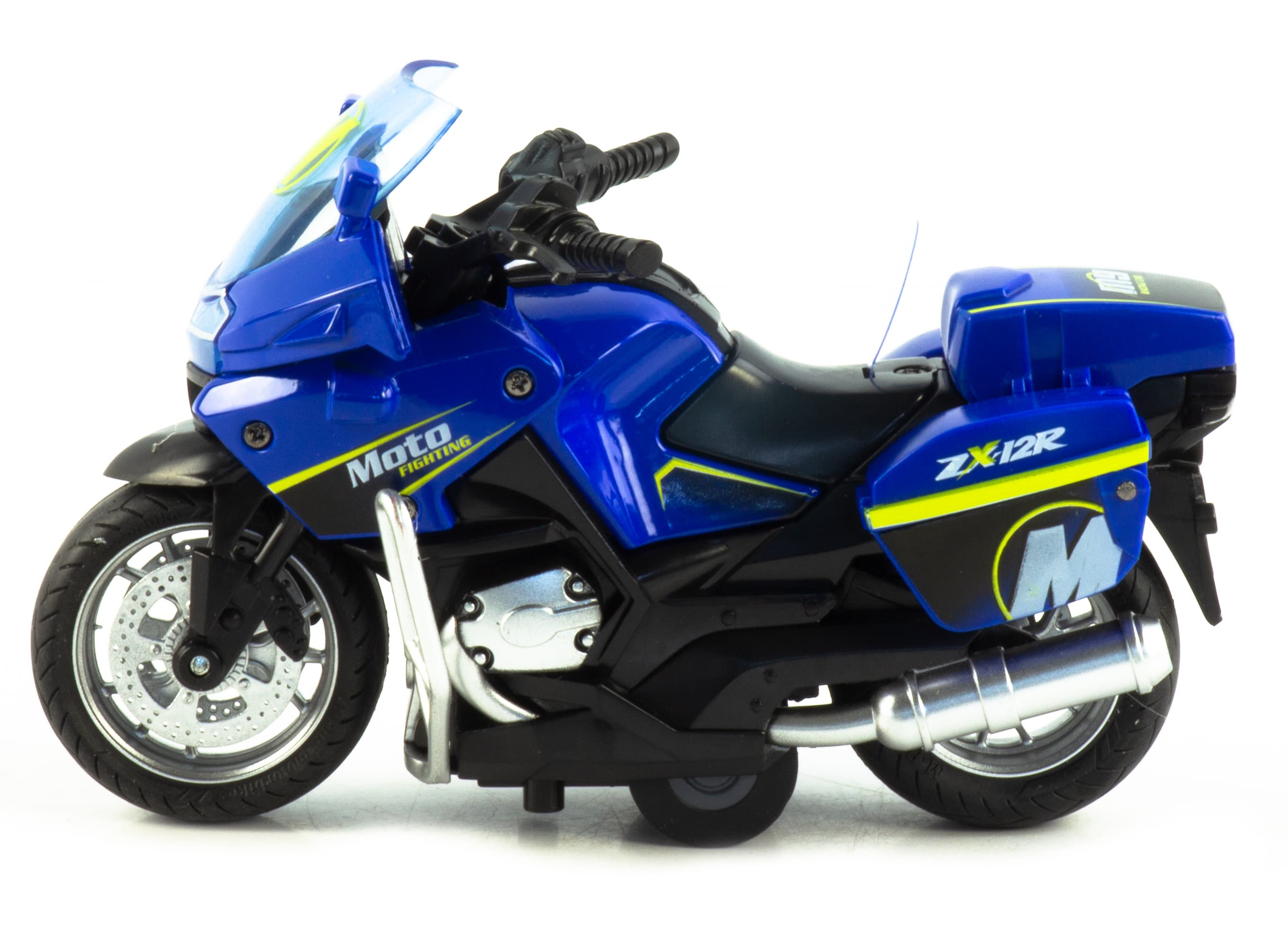 Металлический мотоцикл Classic Moto 1:14 «Kawasaki ZX12R» MY66-M2217 инерционный, свет, звук / Синий