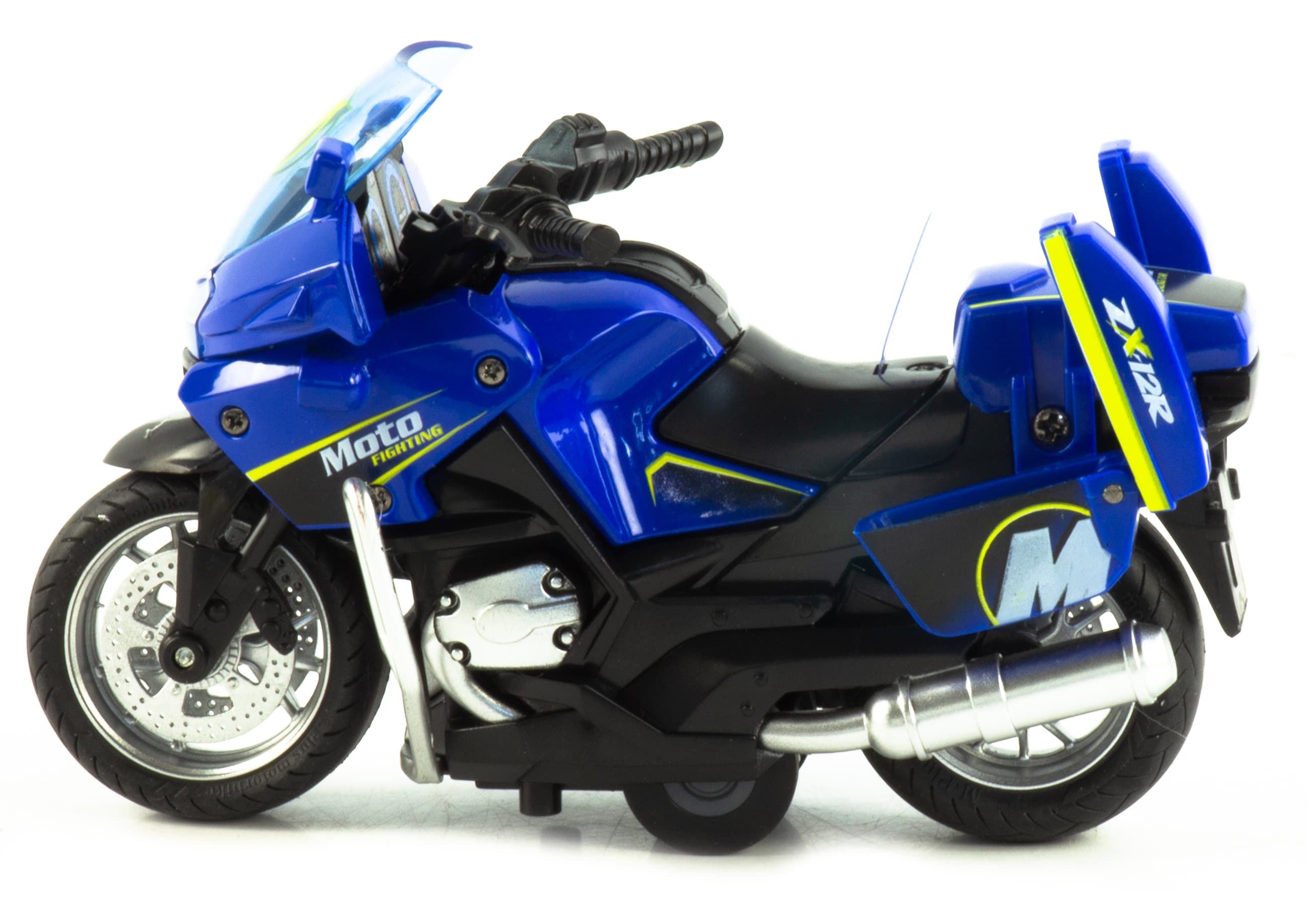 Металлический мотоцикл Classic Moto 1:14 «Kawasaki ZX12R» MY66-M2217 инерционный, свет, звук / Синий