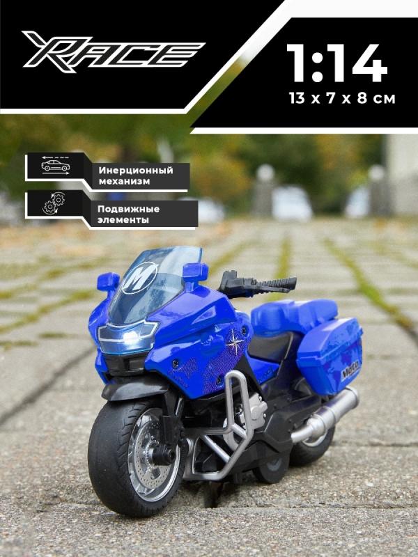 Металлический мотоцикл Classic Moto 1:14 «Kawasaki ZX12R» MY66-M2217 инерционный, свет, звук / Синий