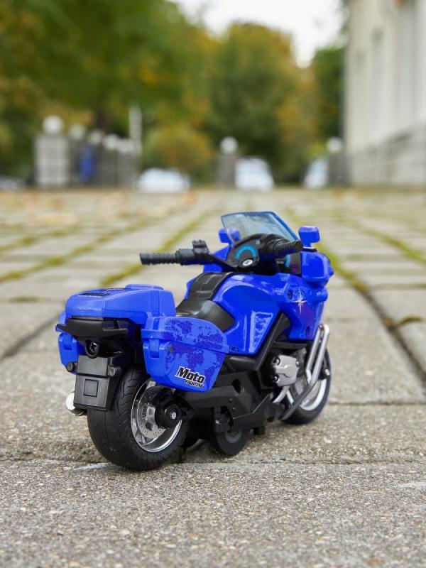 Металлический мотоцикл Classic Moto 1:14 «Kawasaki ZX12R» MY66-M2217 инерционный, свет, звук / Синий