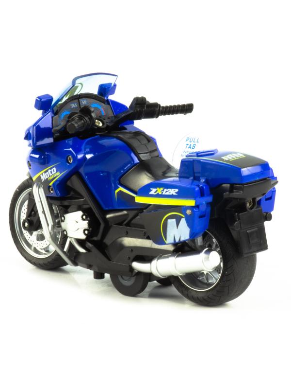 Металлический мотоцикл Classic Moto 1:14 «Kawasaki ZX12R» MY66-M2217 инерционный, свет, звук / Синий