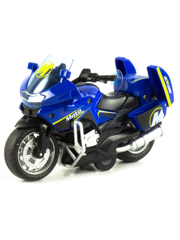 Металлический мотоцикл Classic Moto 1:14 «Kawasaki ZX12R» MY66-M2217 инерционный, свет, звук / Синий