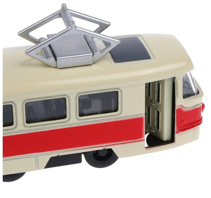 Металлический трамвай 1:87 «Tatra T3SU» XL80188-6L, 18,5 см., инерционный, звук, свет / Красный