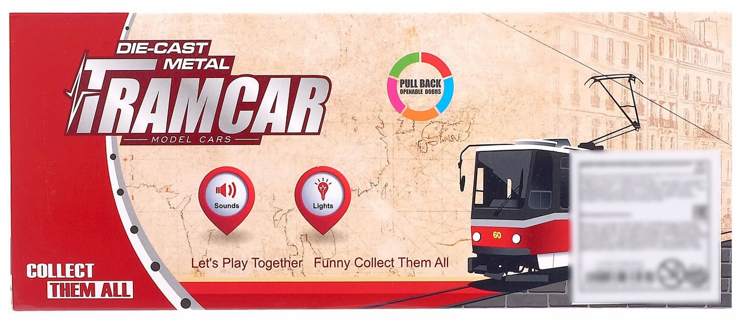 Металлический трамвай 1:87 «Tatra T3SU» XL80188-6L, 18,5 см., инерционный, звук, свет / Красный