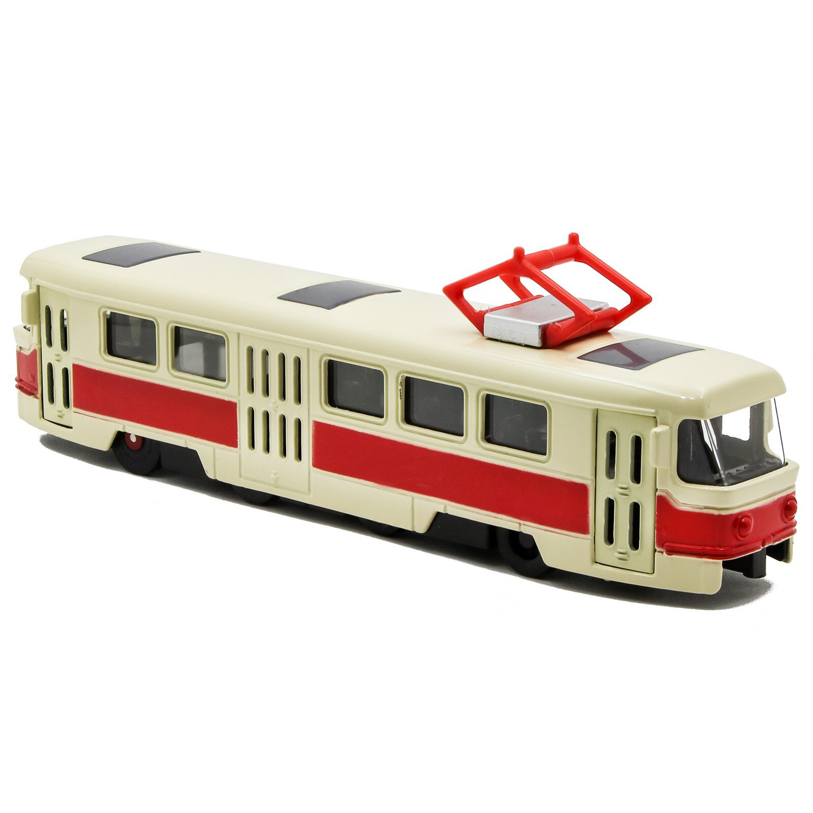Металлический трамвай 1:87 «Tatra T3SU» XL80188-6L, 18,5 см., инерционный, звук, свет / Красный