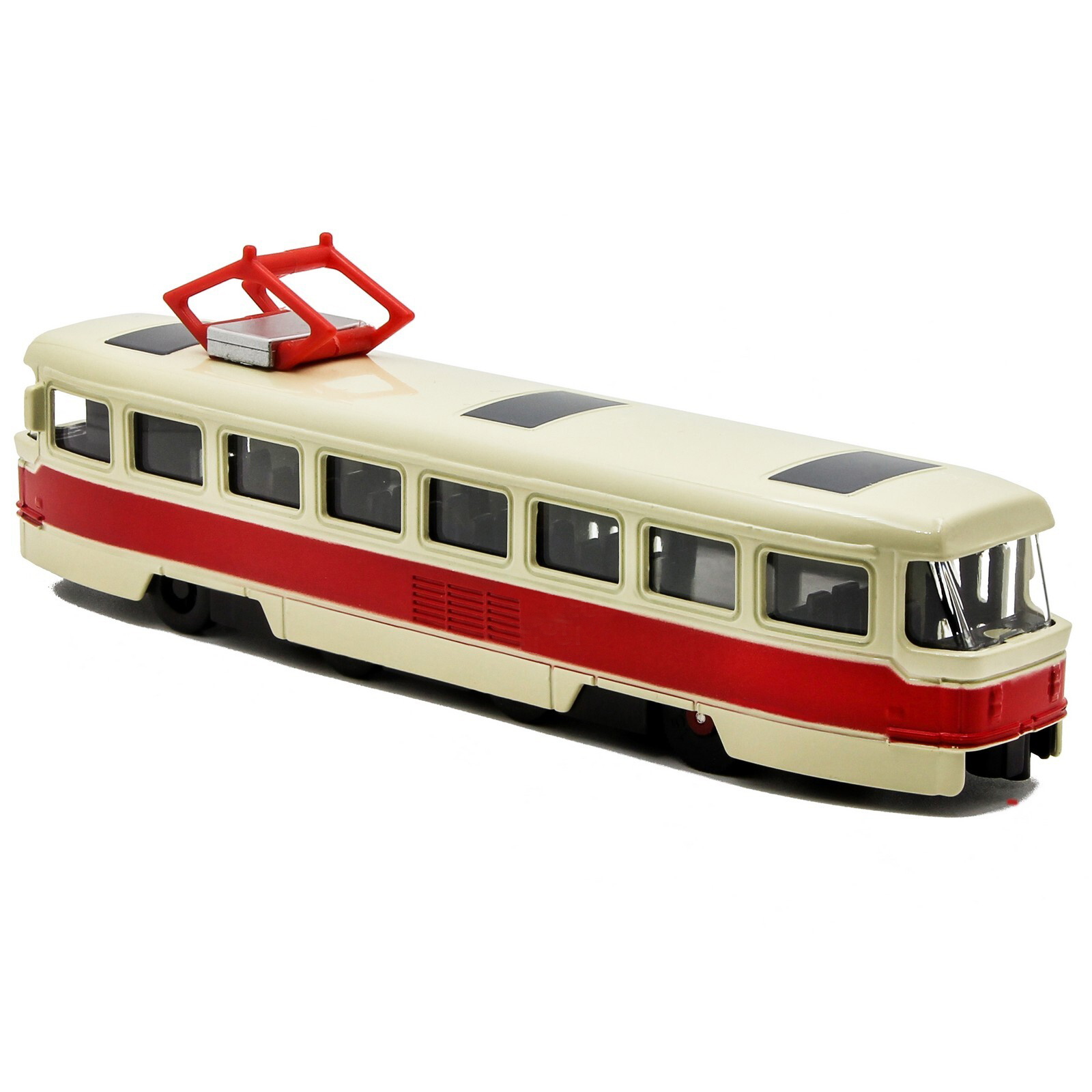 Металлический трамвай 1:87 «Tatra T3SU» XL80188-6L, 18,5 см., инерционный, звук, свет / Красный
