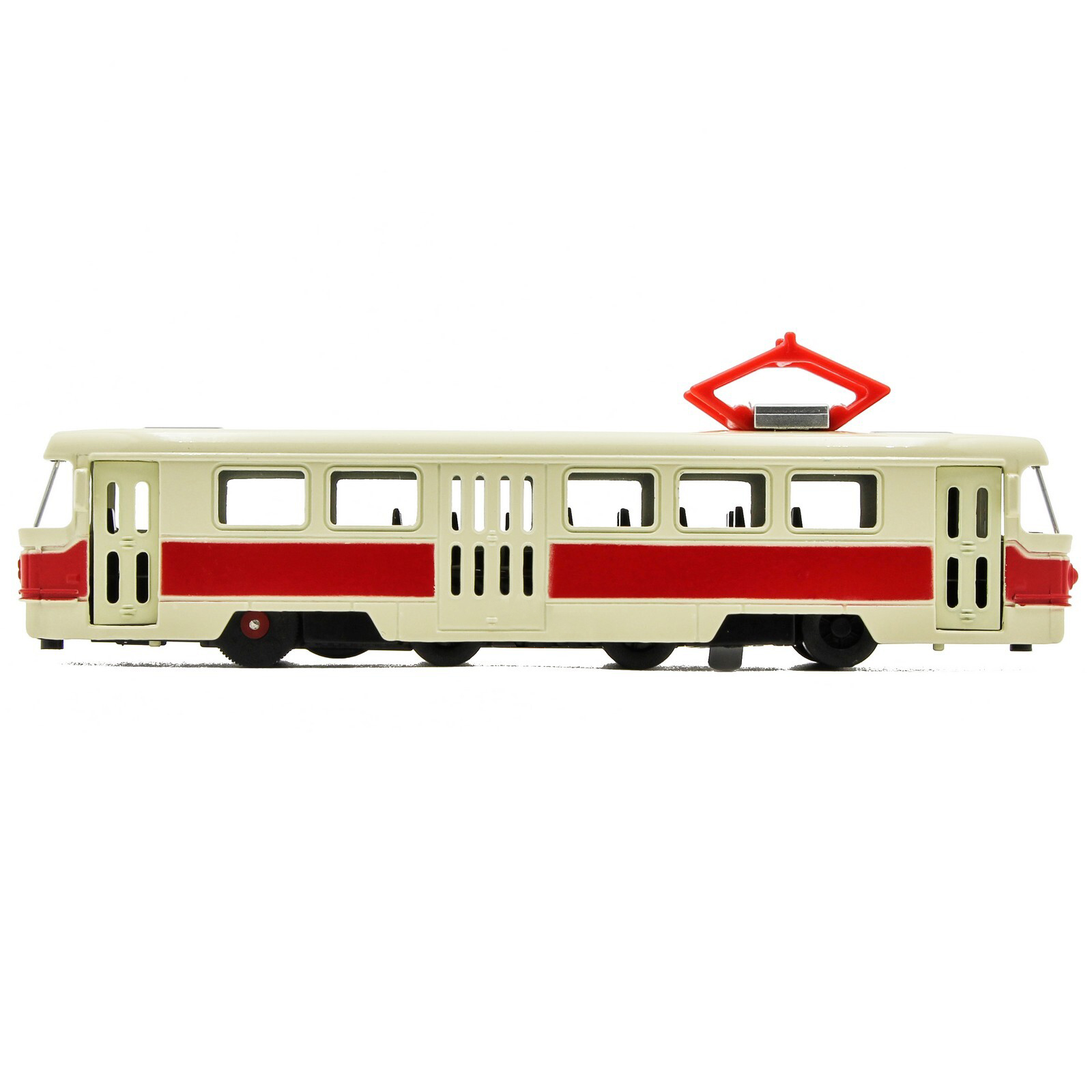Металлический трамвай 1:87 «Tatra T3SU» XL80188-6L, 18,5 см., инерционный, звук, свет / Красный