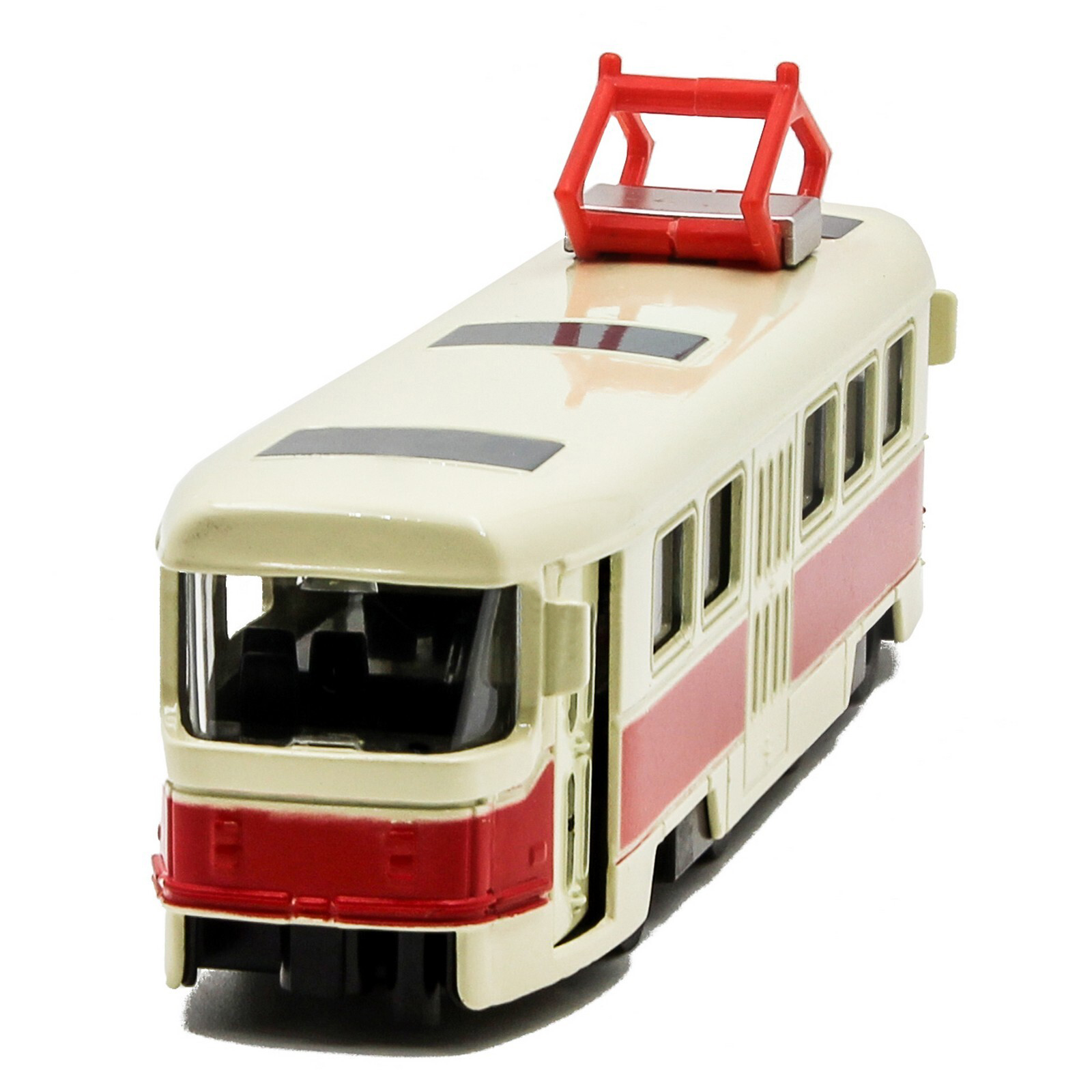Металлический трамвай 1:87 «Tatra T3SU» XL80188-6L, 18,5 см., инерционный, звук, свет / Красный