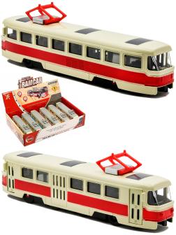 Металлический трамвай 1:87 «Tatra T3SU» XL80188-6L, 18,5 см., инерционный, звук, свет / Красный