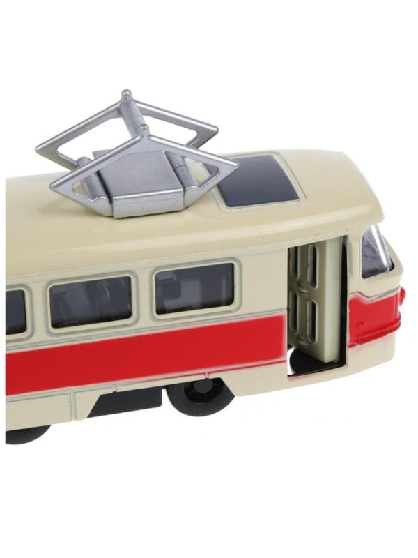 Металлический трамвай 1:87 «Tatra T3SU» XL80188-6L, 18,5 см., инерционный, звук, свет / Красный