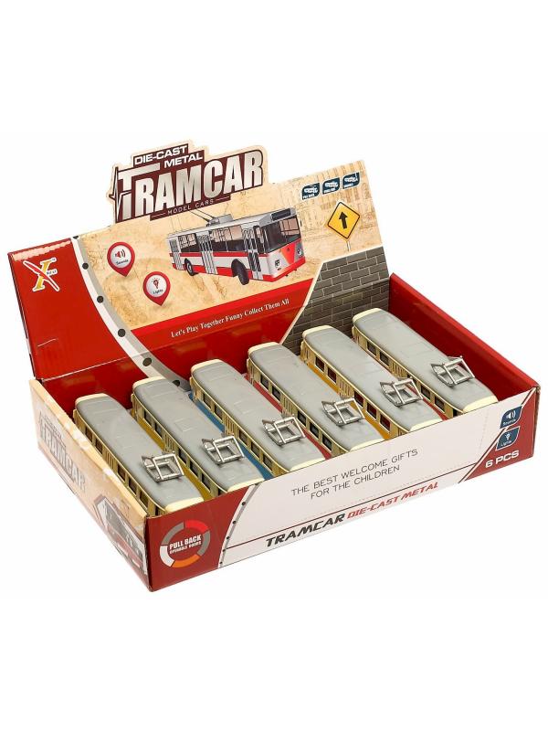 Металлический трамвай 1:87 «Tatra T3SU» XL80188-6L, 18,5 см., инерционный, звук, свет / Красный
