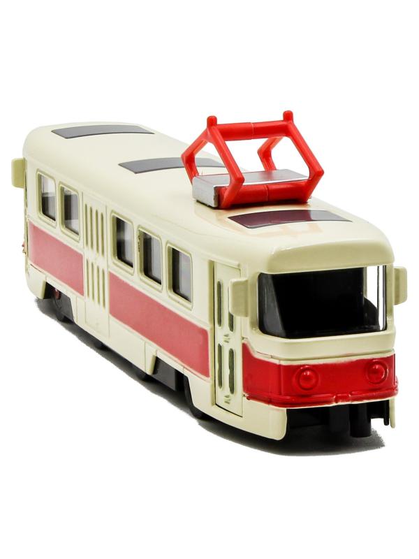 Металлический трамвай 1:87 «Tatra T3SU» XL80188-6L, 18,5 см., инерционный, звук, свет / Красный