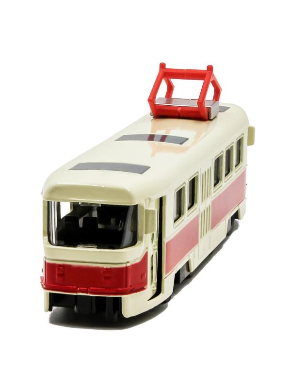 Металлический трамвай 1:87 «Tatra T3SU» XL80188-6L, 18,5 см., инерционный, звук, свет / Красный