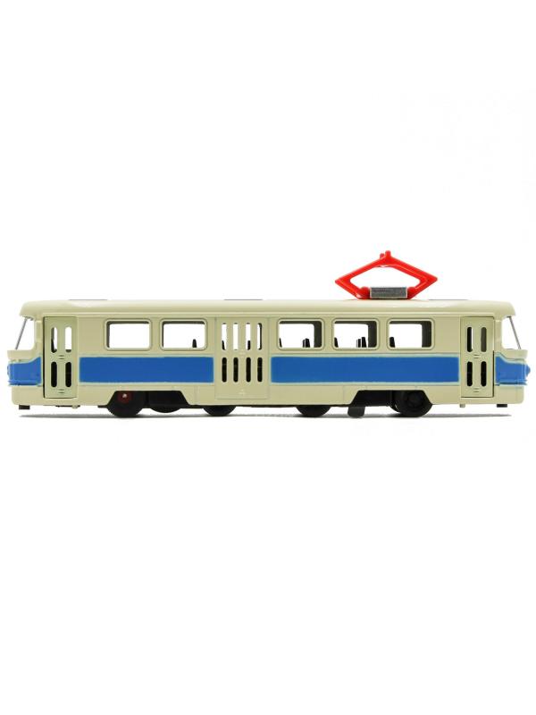 Металлический трамвай 1:87 «Tatra T3SU» XL80188-6L, 18,5 см., инерционный, звук, свет / Голубой
