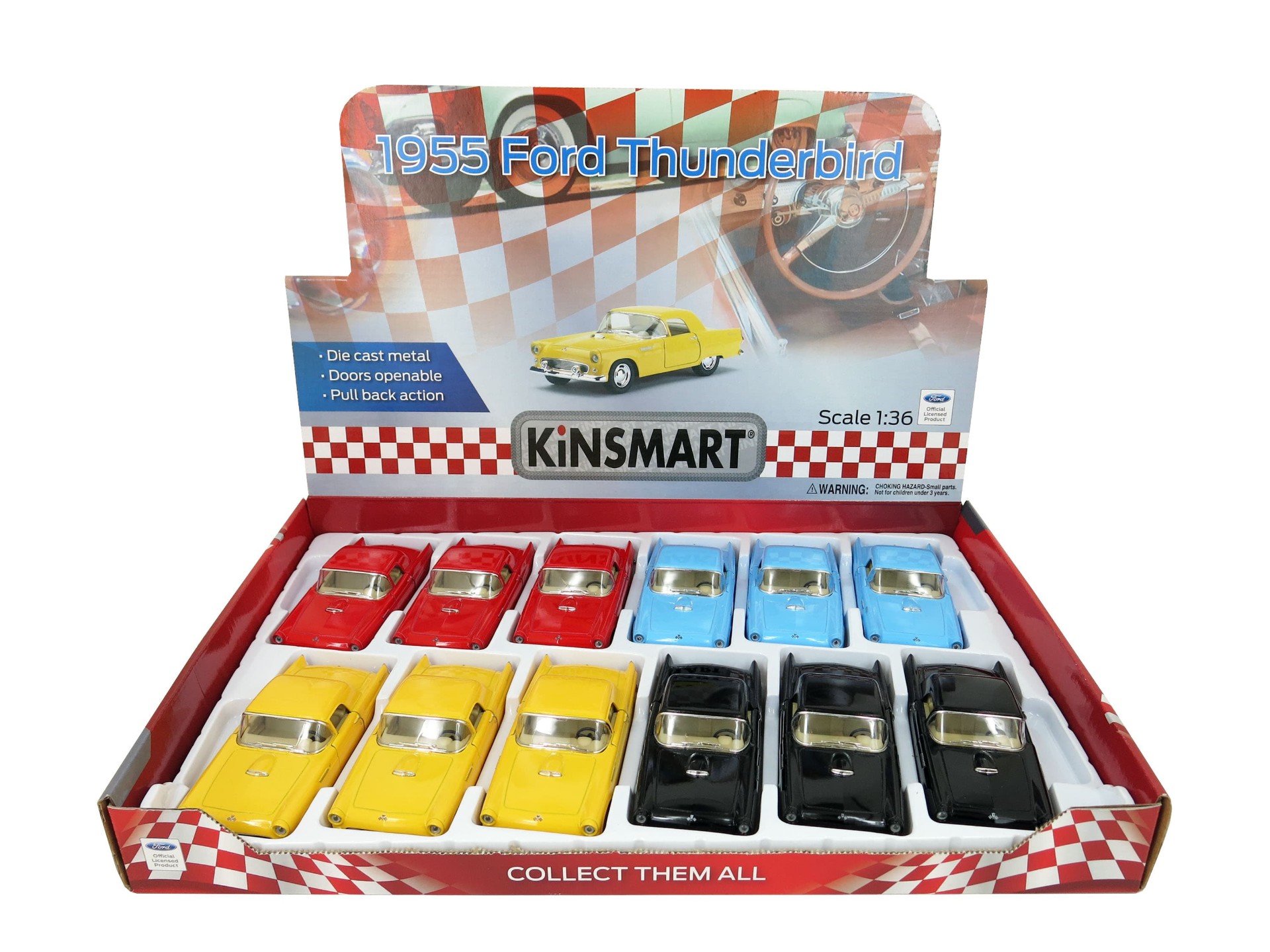 Машинка металлическая Kinsmart 1:36 «1955 Ford Thunderbird» KT5319D инерционная / Желтый