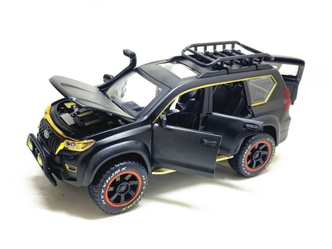 Металлическая машинка 1:24 «Toyota Land Cruiser Prado» 22 см. А53522-25А инерционная, свет, звук / Черный