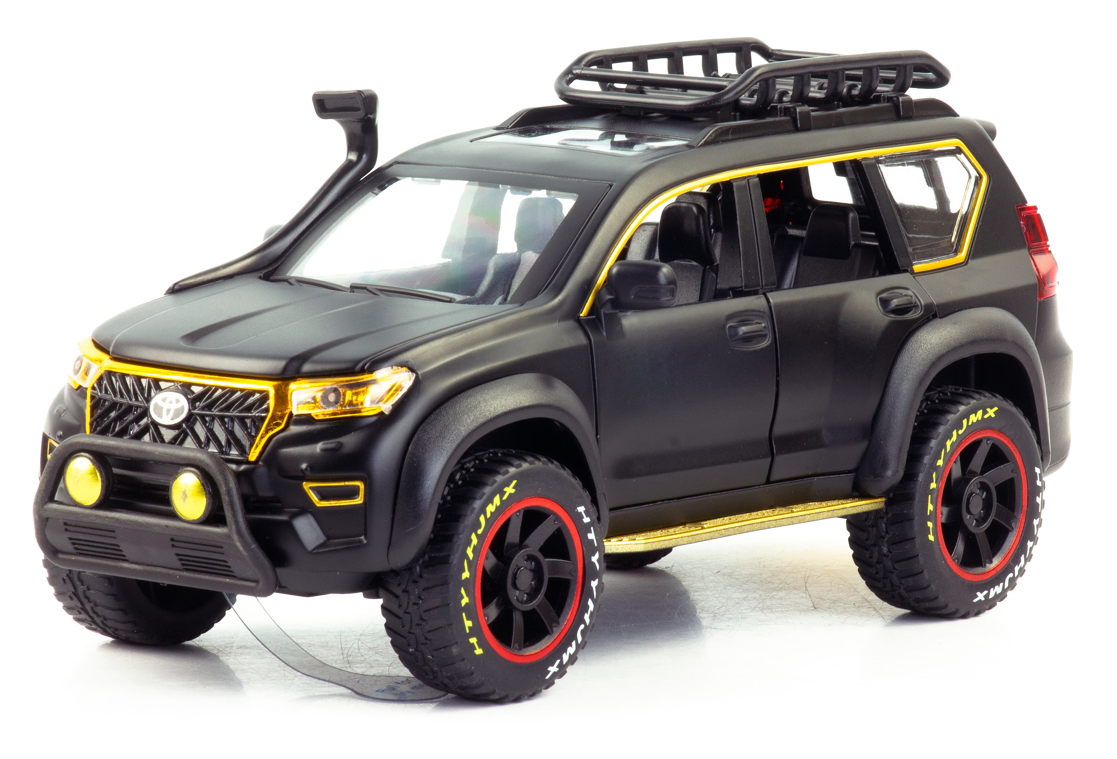 Металлическая машинка 1:24 «Toyota Land Cruiser Prado» 22 см. А53522-25А инерционная, свет, звук / Черный