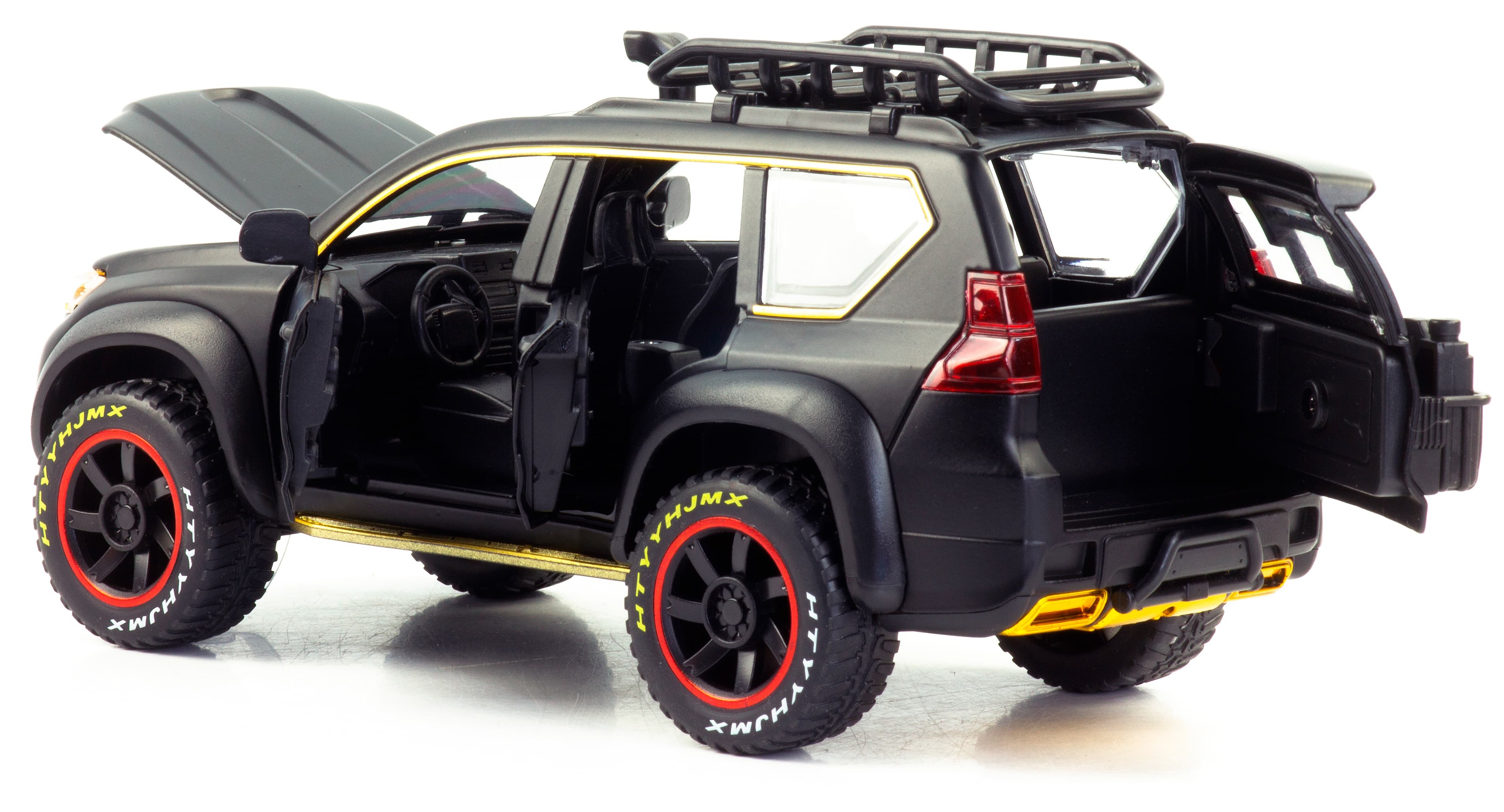 Металлическая машинка 1:24 «Toyota Land Cruiser Prado» 22 см. А53522-25А инерционная, свет, звук / Черный