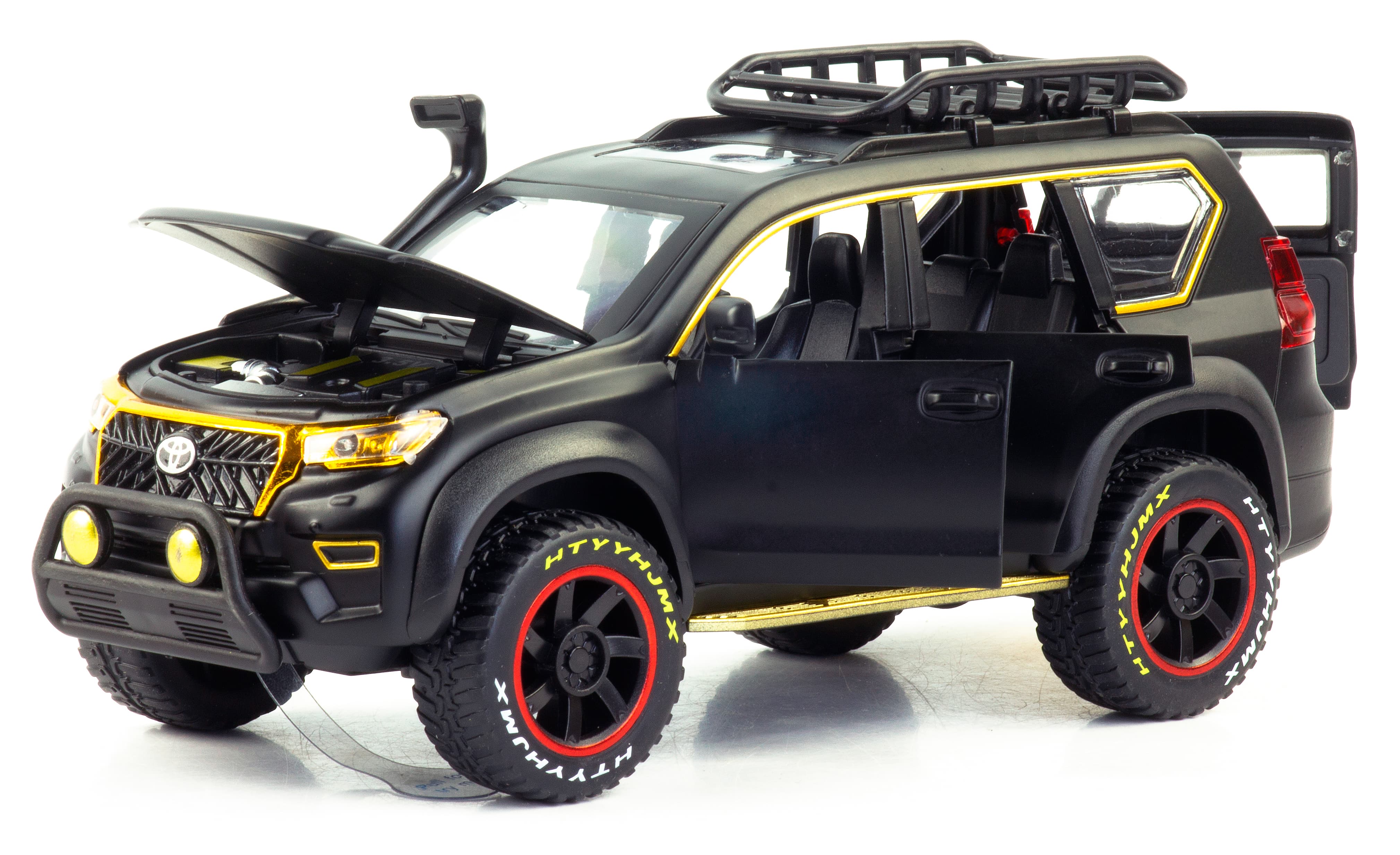 Металлическая машинка 1:24 «Toyota Land Cruiser Prado» 22 см. А53522-25А инерционная, свет, звук / Черный