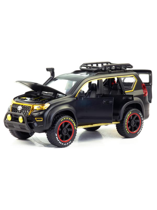 Металлическая машинка 1:24 «Toyota Land Cruiser Prado» 22 см. А53522-25А инерционная, свет, звук / Черный