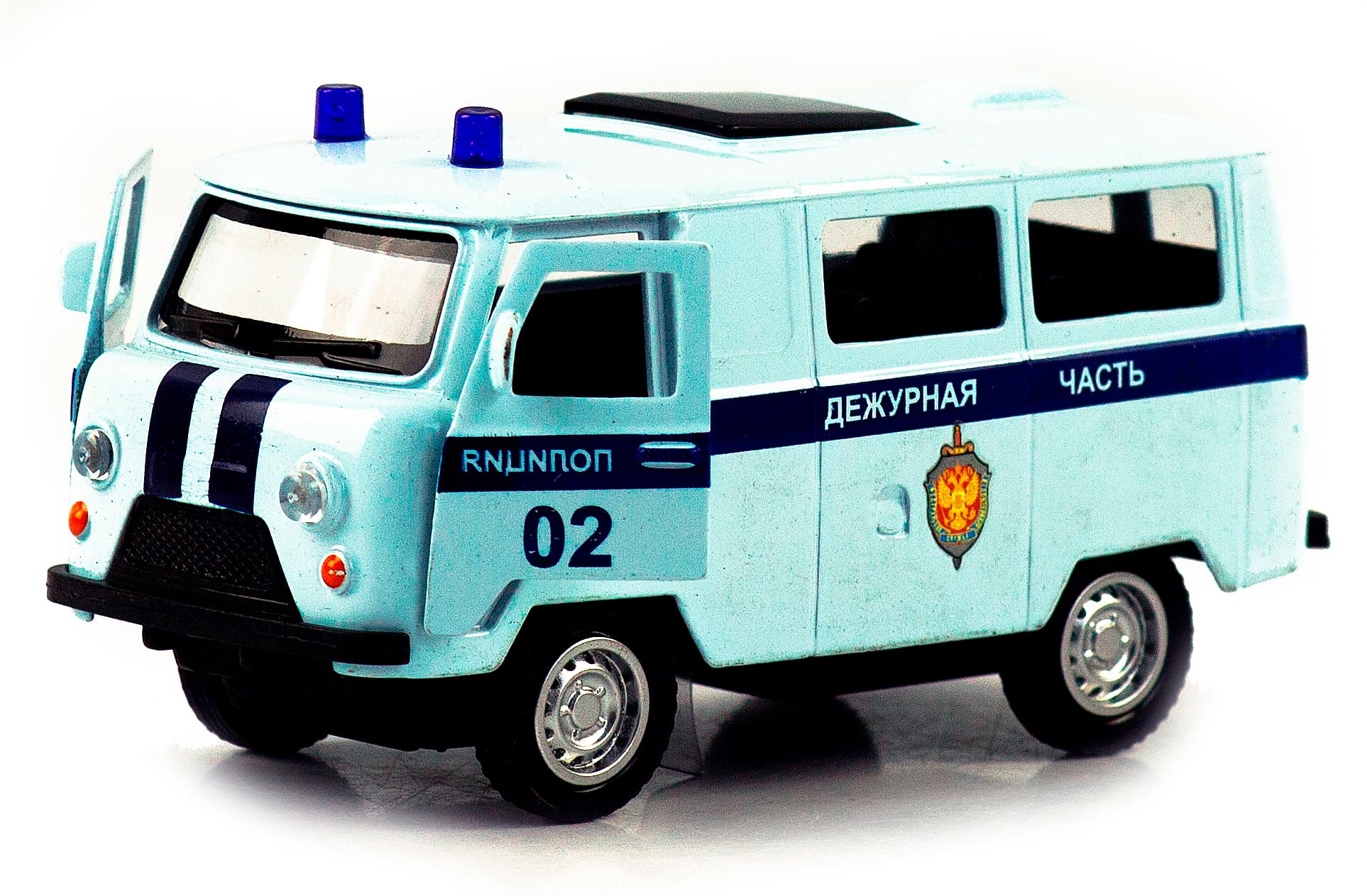 Металлическая машинка 1:32 «Микроавтобус УАЗ Буханка 39625: Служебный» 12 см. 189P-12D, инерционная, свет, звук / Микс