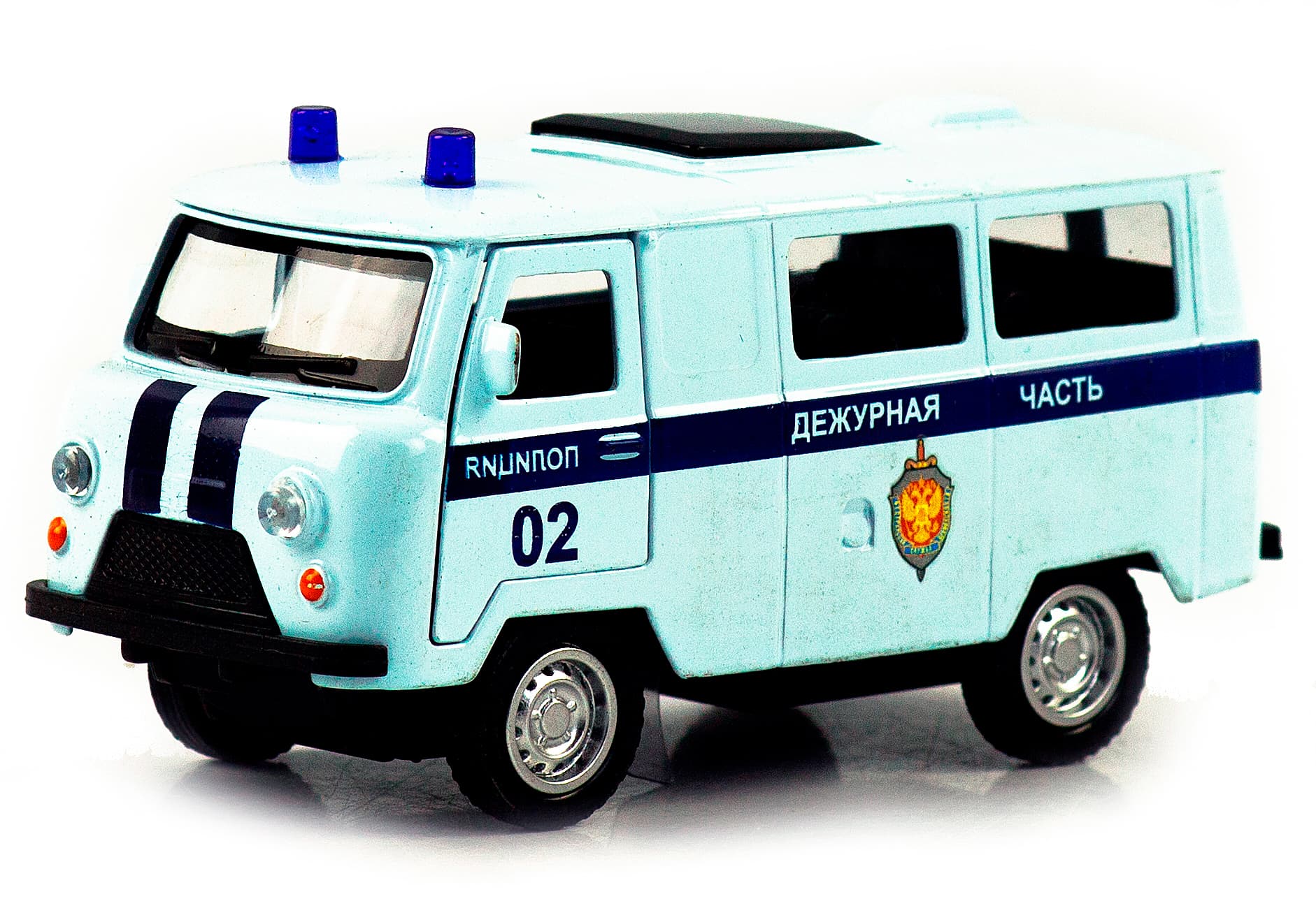 Металлическая машинка 1:32 «Микроавтобус УАЗ Буханка 39625: Служебный» 12 см. 189P-12D, инерционная, свет, звук / Микс