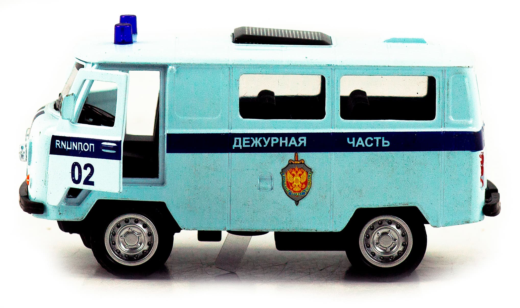 Металлическая машинка 1:32 «Микроавтобус УАЗ Буханка 39625: Служебный» 12 см. 189P-12D, инерционная, свет, звук / Микс