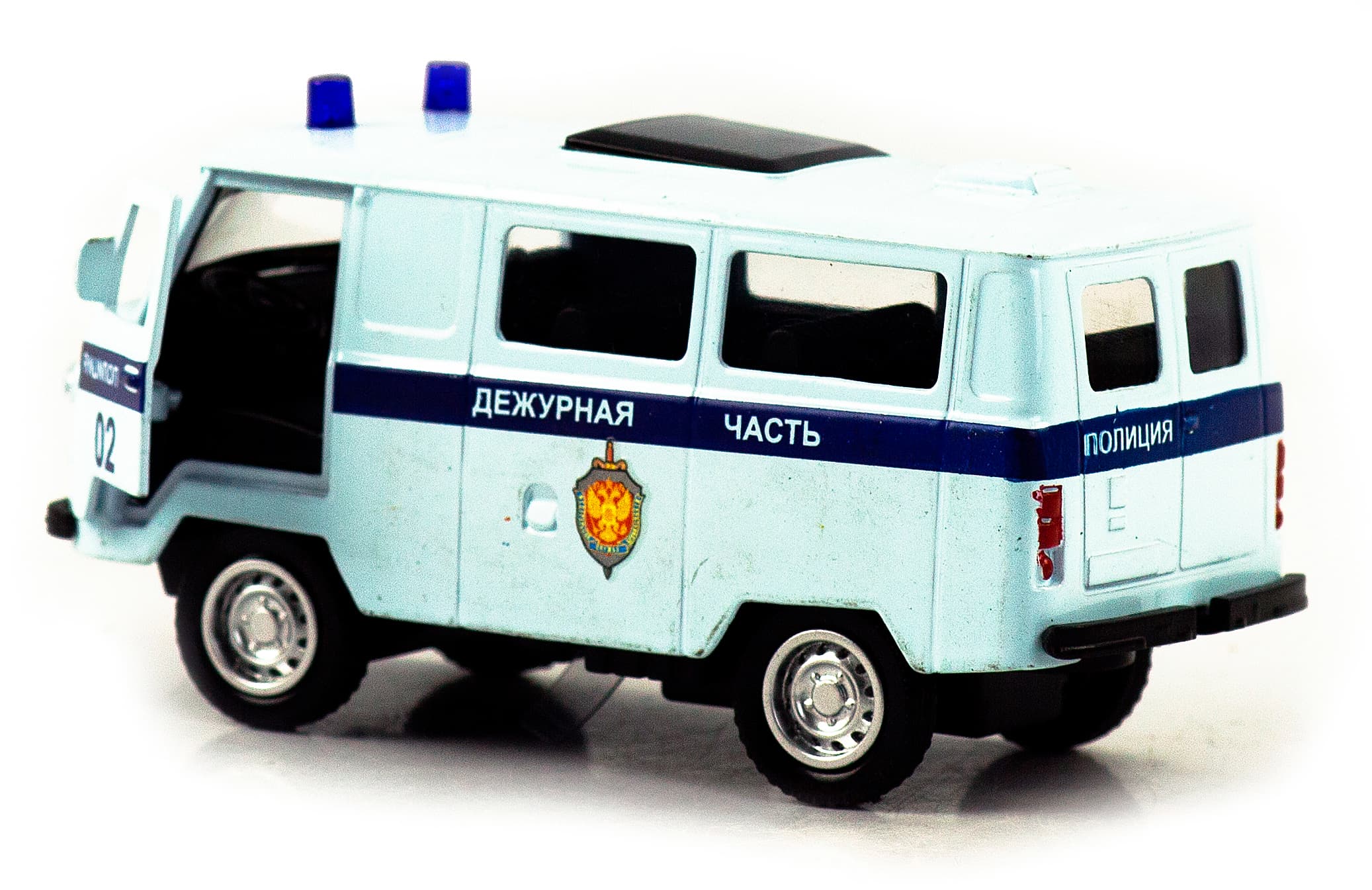 Металлическая машинка 1:32 «Микроавтобус УАЗ Буханка 39625: Служебный» 12 см. 189P-12D, инерционная, свет, звук / Микс