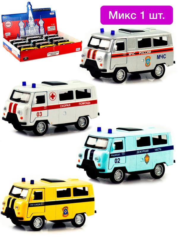 Металлическая машинка 1:32 «Микроавтобус УАЗ Буханка 39625: Служебный» 12 см. 189P-12D, инерционная, свет, звук / Микс