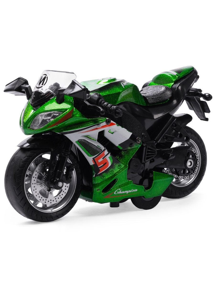 Металлический мотоцикл Ming Ying 66 1:14 MY66-M2114 инерционный, свет, звук / Зеленый