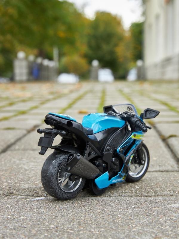 Металлический мотоцикл Ming Ying 66 1:14 MY66-M2114 инерционный, свет, звук / Голубой