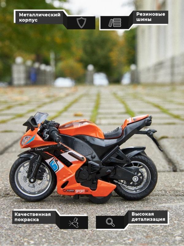 Металлический мотоцикл Ming Ying 66 1:14 MY66-M2114 инерционный, свет, звук / Оранжевый