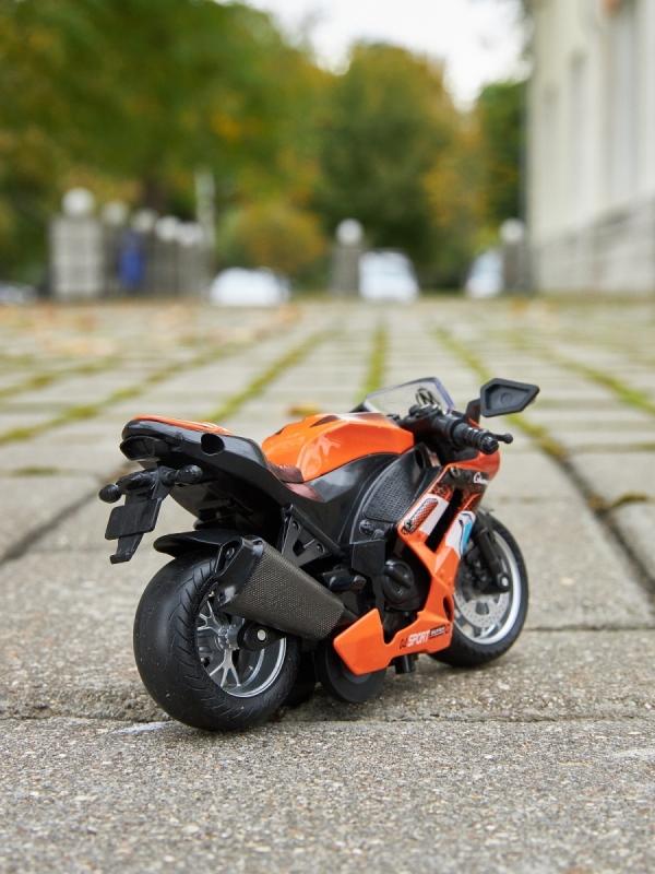 Металлический мотоцикл Ming Ying 66 1:14 MY66-M2114 инерционный, свет, звук / Оранжевый