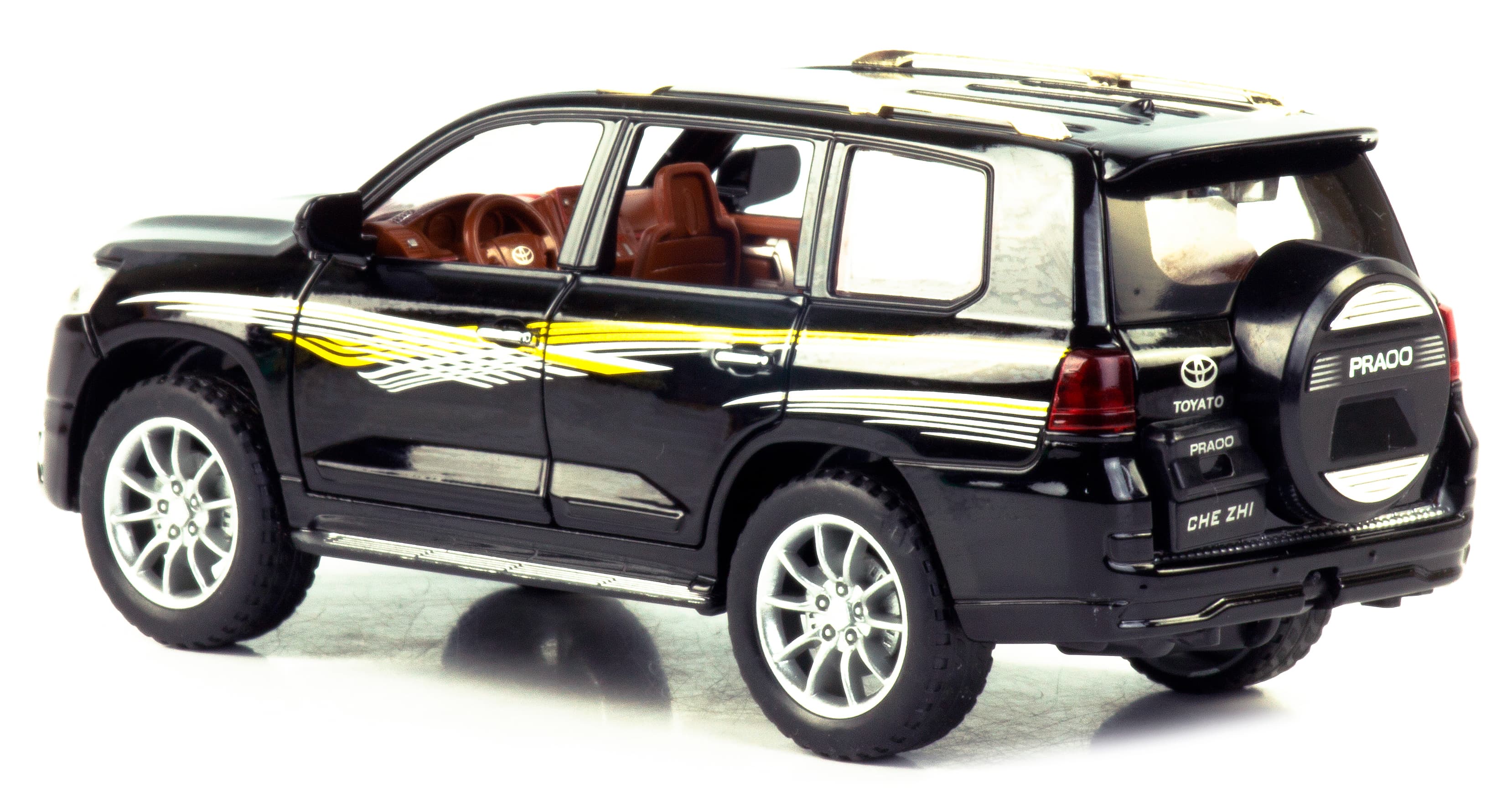Металлическая машинка Che Zhi 1:24 «Toyota Land Cruiser Prado» CZ124A, 21 см., инерционная, свет, звук / Черный