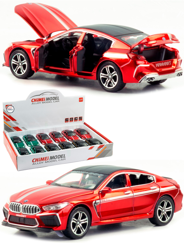 Металлическая машинка ChiMei Model 1:32 «BMW M8 Manhart» 16 см. CM308, инерционная, свет, звук / Красный