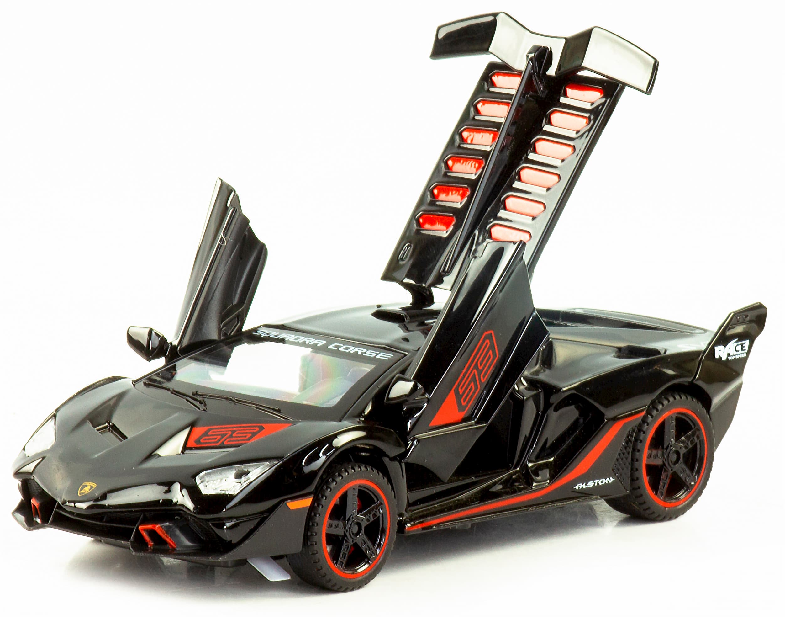 Металлическая машинка Jiaye Model 1:32 «Lamborghini Aventador SC18» 32621, звук, свет, инерционная / Черный