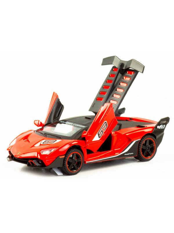 Металлическая машинка Jiaye Model 1:32 «Lamborghini Aventador SC18» 32621, звук, свет, инерционная / Красный