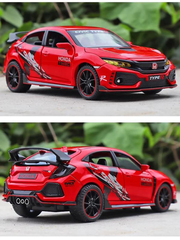 Металлическая машинка Jiaye Model 1:32 «Honda Civic Type R» 32571, 15 см., звук, свет, инерционная / Красный