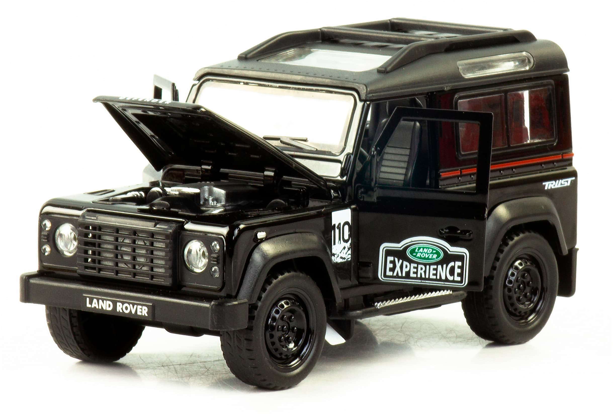 Металлическая машинка Jiaye Model 1:32 «Land Rover Defender 110» 32561, 14.5 см., звук, свет, инерционная / Черный