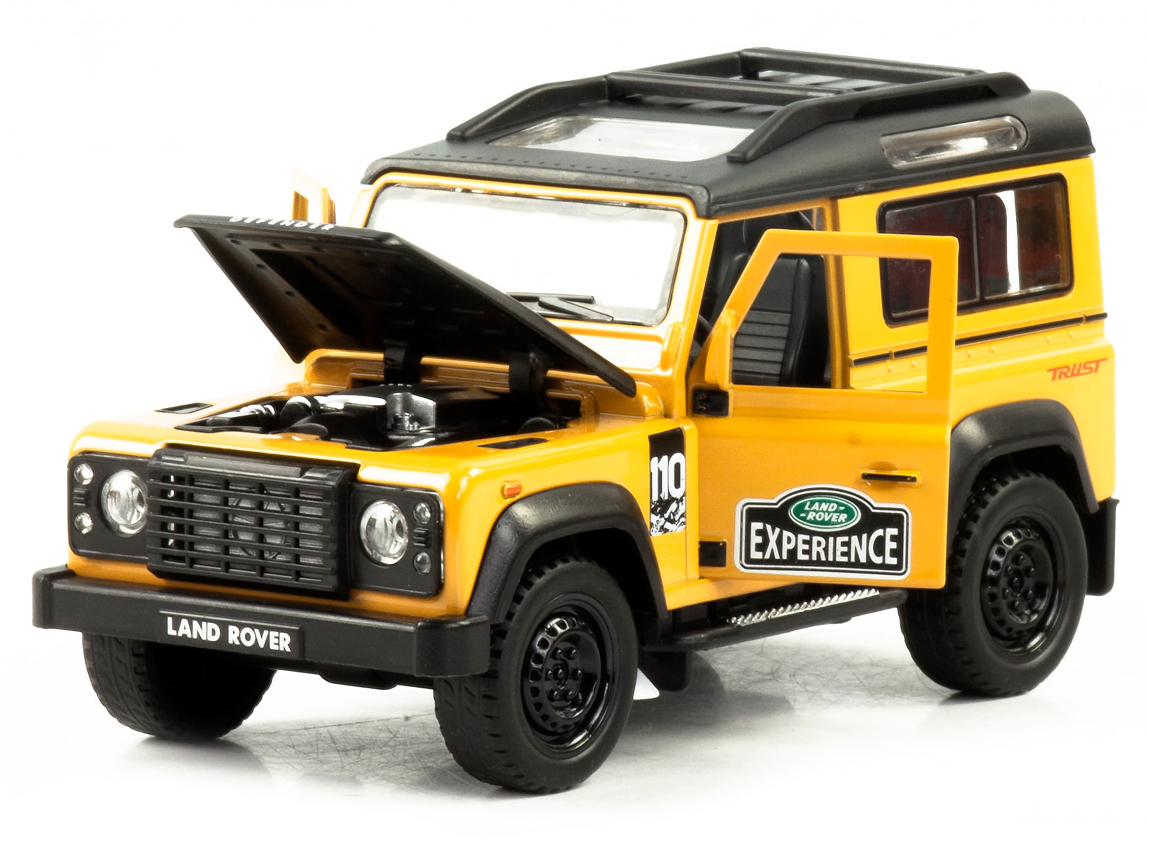 Металлическая машинка Jiaye Model 1:32 «Land Rover Defender 110» 32561, 14.5 см., звук, свет, инерционная / Желтый