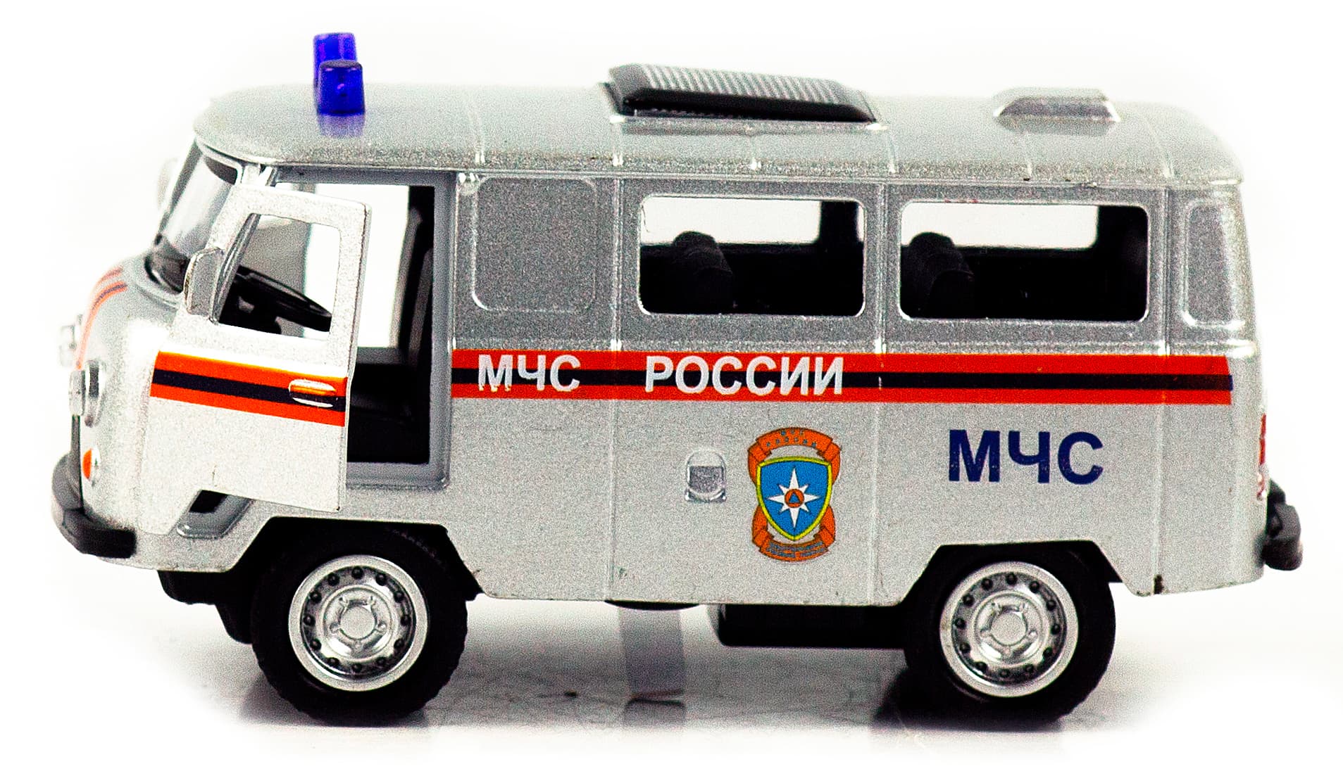 Металлическая машинка 1:32 «Микроавтобус УАЗ Буханка 39625: Служебный» 12 см. 189P-12D, инерционная, свет, звук / МЧС