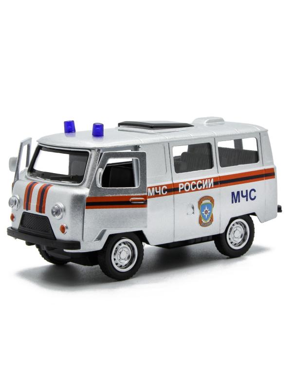Металлическая машинка 1:32 «Микроавтобус УАЗ Буханка 39625: Служебный» 12 см. 189P-12D, инерционная, свет, звук / МЧС